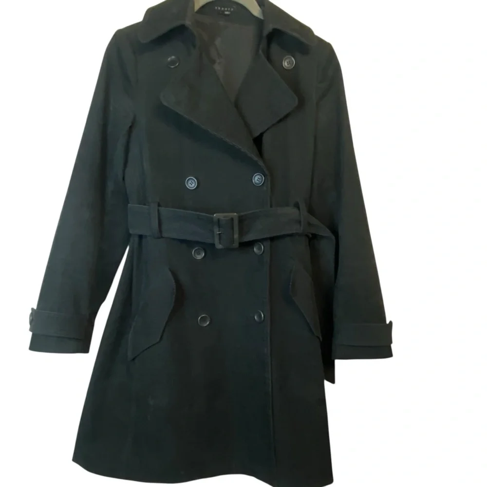 Theory Corduroy Black  Double-Breasted Billion Connection Trench Coat SZ PS - Picture 2 of 10